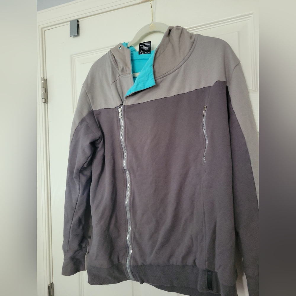 ROOSTER TEETH Mens Full Zip Hooded Sweatshirt Jacket Asymetrical Zipper Size XL